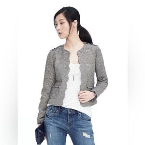 NWT Banana Republic Tweed Blazer Size 2- Blue + White with Metallic Threading